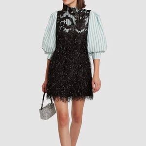 GANNI Black Feather & Lace Mini Dress – Size M